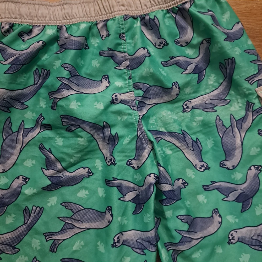 Cat & Jack Kid's Teal Blue Green Sea Lion Print Swim Shorts Drawstring Boy's XL